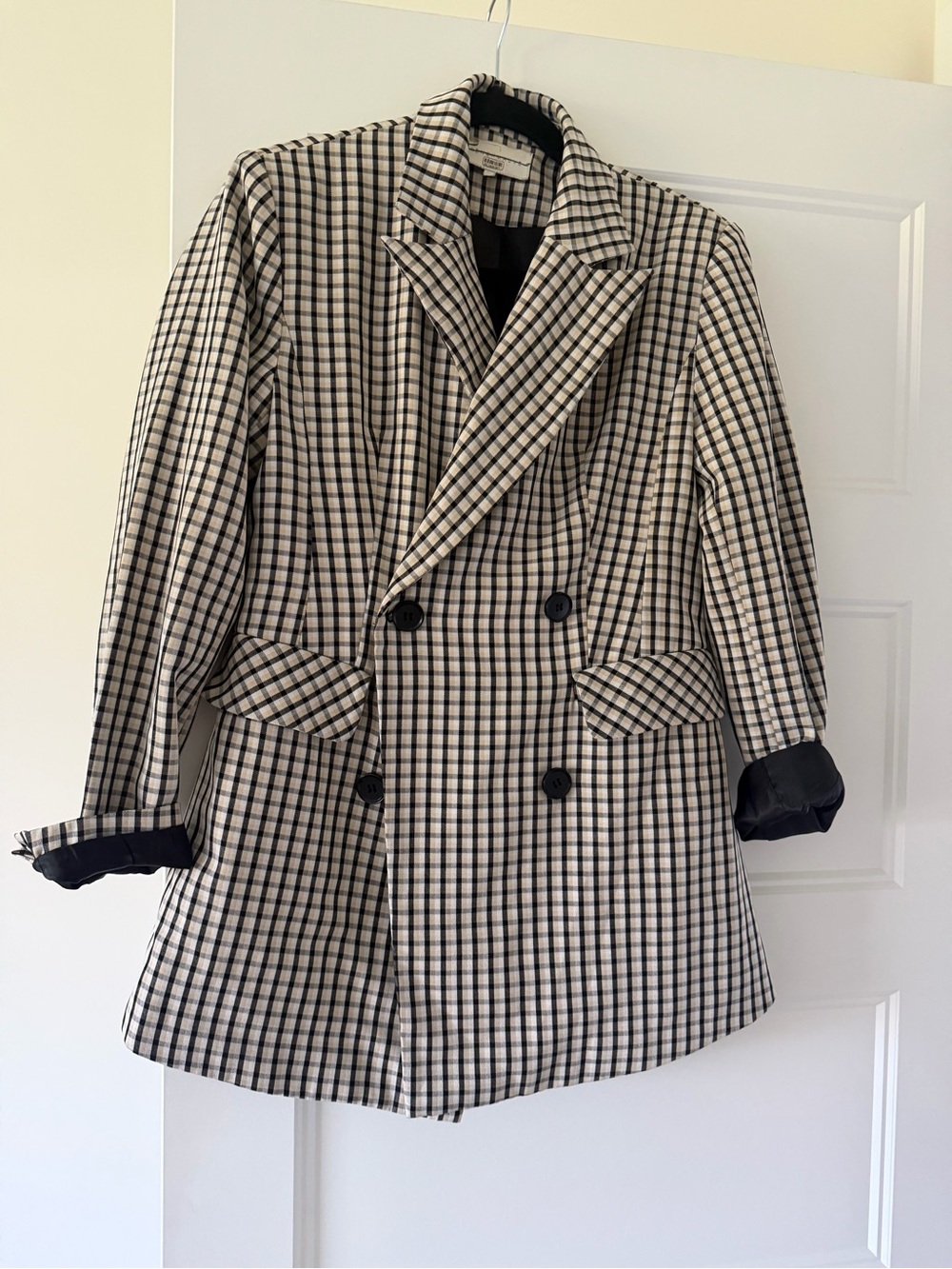 French Mauve Checked Blazer Jacket - Black & Cream